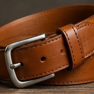 Cinturón de Cuero Genuino Marrón Sólido con Hebilla Rectangular Plateada, Formal y Duradero para Hombre - Product Image 1