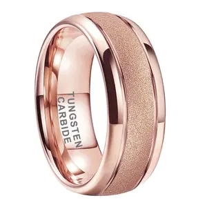 Men Engagement Band Ring Coolstyle Jewelry 8mm In Stock Dropshipping Gold Plated Sandblasted Tungsten Ring For Women Men Fashion Engagement Wedding Band