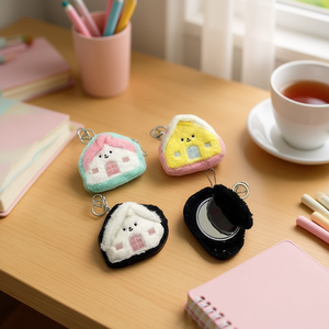 Portachiavi con specchietto a forma di casa in miniatura 3D 12x11cm con specchietto tascabile per donne e ragazze, accessorio di moda - Product Image 3