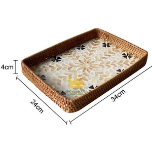 Plateau de service artisanal en rotin OEM avec élégante incrustation de nacre, plateau décoratif pour table basse, provenance Vietnam - Product Image 2