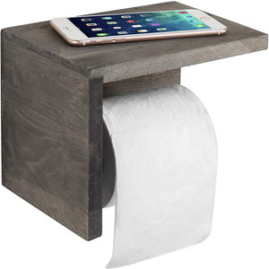 Parete di <span class=keywords><strong>Legno</strong></span> & Tubo di <span class=keywords><strong>Carta</strong></span> <span class=keywords><strong>Igienica</strong></span> Holder & Mensola, Grigio - Product Image 2