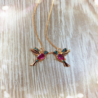 Huitan anting-anting Juntai wanita warna kristal, anting-anting kancing telinga burung Enamel elegan 2 gaya