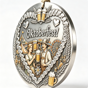 Badge circulaire en alliage de zinc plaqué argent pour l'Oktoberfest avec motif en relief, décoration traditionnelle pour les fêtes, cadeau - Product Image 6