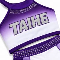 Ensemble de cheerleading pour femmes adultes, imprimé, en laine/soie, avec crop top dos nu et short taille haute, violet dégradé avec strass, uniforme