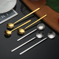 Cuillère à café créative en acier inoxydable à long manche, petite cuillère ronde pour la maison, idéale pour les desserts, le thé au lait et la glace
