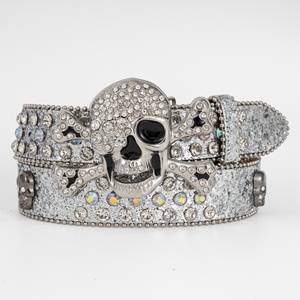 <span class=keywords><strong>Ceinture</strong></span> large personnalisée style européen et américain avec boucle en alliage tête de mort, ornée de cristaux <span class=keywords><strong>BB</strong></span> <span class=keywords><strong>Simon</strong></span> Bling Bling, pour femmes et hommes, mode Hip Hop - Product Image 1