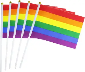 Grosir Bendera Kebanggaan Gay 100% Poliester 14*21Cm Mini Kecil Bendera Tangan Pelangi LGBT untuk Dekorasi Pesta Festival Parade Kebanggaan