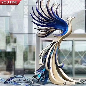 Estátua de phoenix de aço inoxidável colorida, tamanho grande, para áreas externas - Product Image 1