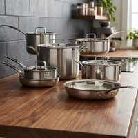 Ensemble de casseroles en acier inoxydable triple couche avec base à induction robuste, résistant à la chaleur, compatible lave-vaisselle, ustensiles de cuisine