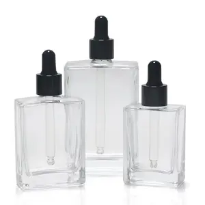 Venta caliente botella de loción rectangular 15ml 30ml 50ml 100mL botella de perfume de vidrio rectangular transparente