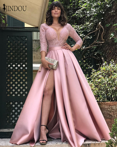 Abiti da Sera e da Sposa Formali da Festa in Pizzo e <span class=keywords><strong>Raso</strong></span> Blu Reale a Maniche Lunghe - Product Image 2