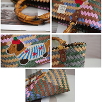 Sac Fourre-Tout d'Été pour Femme Fait Main Tressé avec Poignée, Broderie Logo Personnalisée Motif Chien, Sac de Plage en Paille de Rotin pour Shopping et Vacances