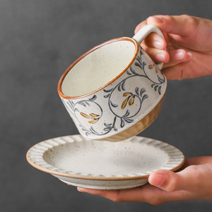 Vente directe d'usine tasse à café en céramique moderne écologique avec soucoupe poterie grossière motif solide pour un usage domestique - Product Image 6