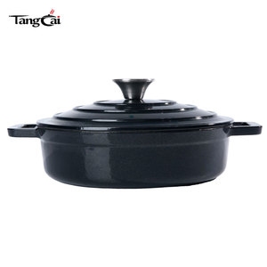 Petite cocotte <span class=keywords><strong>en</strong></span> <span class=keywords><strong>fonte</strong></span> émaillée noire de 24 cm - Cocotte hollandaise ronde avec couvercle hermétique pour petites portions, accompagnements - Product Image 3