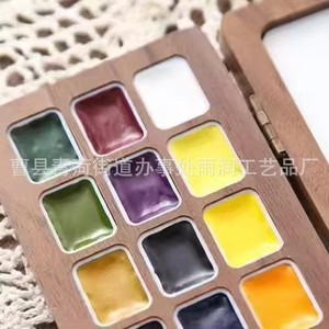 Boîte de peinture à l'<span class=keywords><strong>aquarelle</strong></span> en bois de noyer, 24 couleurs, 5 ml chacune, forme carrée, faite à la main pour la peinture sur papier, fournitures de base - Product Image 4