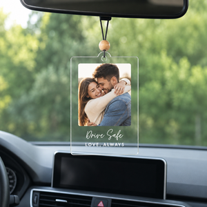 Couple Photo <b>Car</b> <b>Ornament</b> Drive Safe Slogan Wooden Bead String Rearview Mirror Pendant Romantic Love Auto Interior Keepsake Gift - Product Image 2