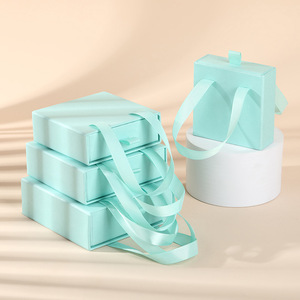 Boîte à tiroir carrée pour bijoux, avec logo personnalisé bleu, boîte cadeau en papier spécial, boîte à bijoux de luxe, petite boîte d'emballage pour bijoux - Product Image 4