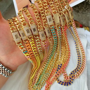 Nouveau Collier en Or 18 carats avec Zircon, Style Monaco Goutte d'Huile 8mm, Hip-hop, pour Couples, Unisexe, Chaîne Cubaine Plaqué Cuivre - Product Image 1