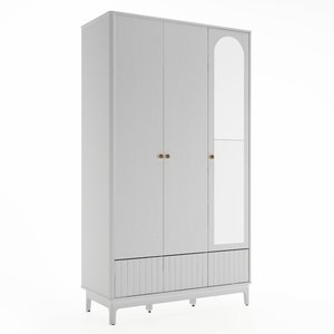 Armario Moderno de Madera Blanca con 3 Puertas, Espejo de Cuerpo Entero y Base Acanalada para Dormitorio - Product Image 2