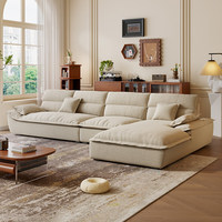 Weiche Hochlehner L-förmige Cloud-Sofas Luxuriöses Modernes Wohnzimmer L-Form Sofa-Set Breite Sitzfläche Cremeweiß Stoff Lounge-Sofa