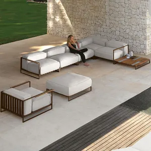 Conjunto de sofá e jardim, conjunto de sofá de madeira sólida para áreas externas