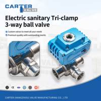 Vanne à boisseau sphérique électrique en acier inoxydable 3 voies à raccord Tri-Clamp PN6 PN25, port en L ou en T, poli miroir, sans espace mort, joint PTFE, pour boissons et produits laitiers