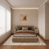 Meubles de cuisine modulaires écologiques et modernes de couleur crème |   Design beige sans poignée |   Écran LED en verre à lumière chaude |   Table asymétrique |