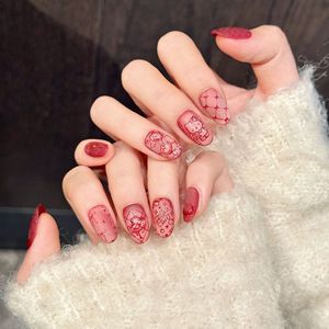 <span class=keywords><strong>Uñas</strong></span> Postizas Hechas a Mano de Lujo con Diseño de <span class=keywords><strong>Hello</strong></span> <span class=keywords><strong>Kitty</strong></span>, Color Rojo Mate, 10 Piezas, Longitud Media - Product Image 2
