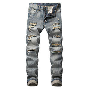Jeans déchirés personnalisés pour hommes, streetwear, haute qualité, genoux déchirés, <span class=keywords><strong>coupe</strong></span> slim, denim élastique - Product Image 3