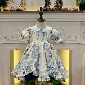 Vestito Estivo a Maniche Corte per Bambine, Abito Principessa con Farfalle e Rete, Lunghezza al Ginocchio, Maniche a Farfalla, Motivi Floreali - Product Image 1