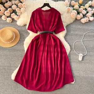 Cổ Điển Thanh Lịch Ngắn Tay Áo Áo Sơ Mi Váy Của Phụ Nữ Mùa Hè Pháp Mỏng Khí Tea <span class=keywords><strong>Break</strong></span> Và Platycodon Váy Dài Ăn Mặc - Product Image 6