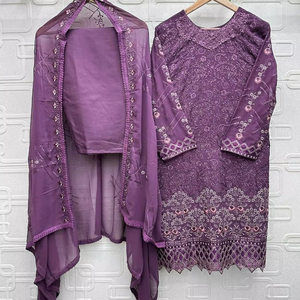 ชุดเสื้อคลุมดีไซน์เนอร์มีงานปักที่สวยงามและงานทำมือจับคู่กับ organza dupatta และกางเกงดีไซเนอร์ชุดทำงาน salwar - Product Image 1