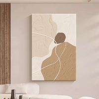 Peinture sur toile abstraite style crème, beige et blanc, pour décoration murale de salon.