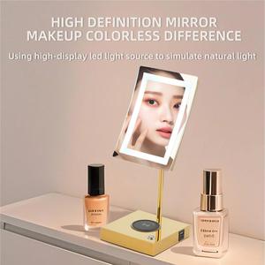 Finition bien conçue Carré doré Lumière murale moderne Chargement <span class=keywords><strong>sans</strong></span> <span class=keywords><strong>fil</strong></span> Interface USB <span class=keywords><strong>Miroir</strong></span> <span class=keywords><strong>de</strong></span> bureau à LED - Product Image 4