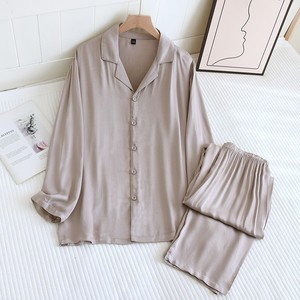 Conjunto de Pijama SUHE PJ-044 para Mujer, Estilo Vacacional, Modal Suave, Satinado, Color Sólido, Manga Larga, Cierre con Cordón, Tela No Tejida, Ligero, para el Hogar - Product Image 4