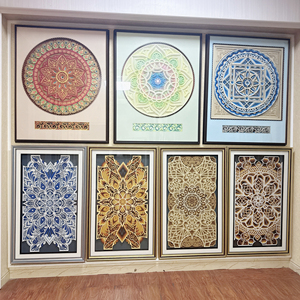 <span class=keywords><strong>Quatuor</strong></span> d'art mural symétrique, ensemble de décor en bois géométrique découpé au laser 3D, panneaux en bois stéréoscopiques de style Boho pour intérieur moderne - Product Image 1