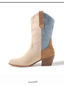 <span class=keywords><strong>Botines</strong></span> de Ante de Alta Calidad Hechos a Mano para Mujer, Tacón Bajo, Media Pantorrilla, Plataforma Gruesa, Estilo Slip-On - Product Image 2