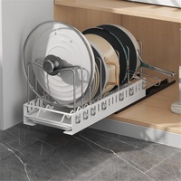 Support de rangement moderne à double niveau pour couvercles de casseroles, en acier inoxydable, étanche, extractible pour armoire, avec égouttoir