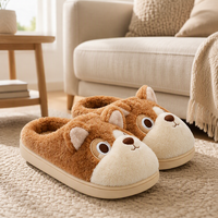 Pantoufles en peluche Corgi douces et doublées, chaussons d'intérieur, chaussures de maison à motif animal de dessin animé