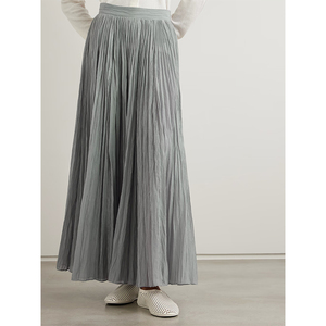 Của phụ nữ rắn màu đàn hồi eo dài maxi váy xếp li Kawaii thiết kế thêu cho công việc giản dị mùa xuân mùa hè lụa cotton - Product Image 1