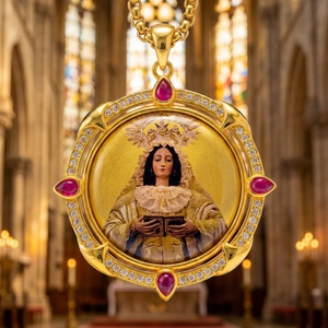 La Macarena Virgen De La Esperanza Stereoscopic Brass Zircon Red Enamel Sevilla Holy Week Amulet Gift Necklace - Product Image 1