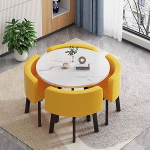 Round <strong>Dining</strong> <strong>Table</strong> for <strong>Small</strong> Apartments 4-Seater Home Furniture with Chair Combination - Product Image 5