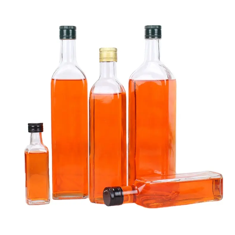 Yemek yağı şişesi kare yuvarlak şeffaf cam zeytinyağı cam şişe 100 ml 500 ml 250 ml 750 ml 1000 ml