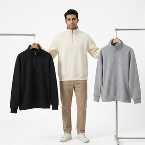 Marque à la mode style japonais automne rétro Simple couleur unie demi fermeture éclair sweats à capuche - Product Image 1