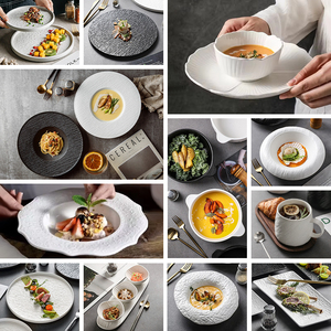 Espiral en relieve de alta calidad de forma redonda bistec ensalada <span class=keywords><strong>pasta</strong></span> servir restaurante barato suministro a granel platos de cena de cerámica blanca - Product Image 6