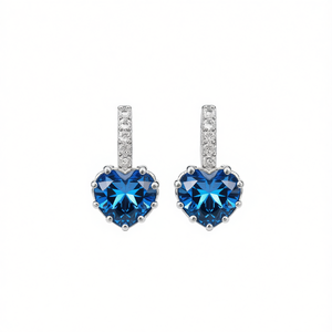 Eleganti Orecchini Pendenti a Forma di Cuore con Gemma Blu per Donne, Argento 925 Placcato Rodio, Montatura a Griffe, Gioielli Romantici per Uso Quotidiano - Product Image 1