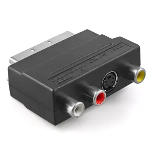 Pabrik Grosir RCA 21pin S-video AV TV Audio Adapter Konverter SCART Ke 3 RCA Video Adaptor Saluran Kiri dan Kanan