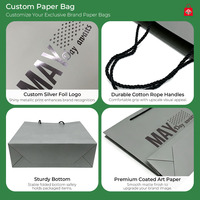 Sacs en papier personnalisés pour le shopping avec logo en feuille d'argent, poignées en corde de coton durable, papier couché pour l'emballage de vêtements et de cadeaux en détail