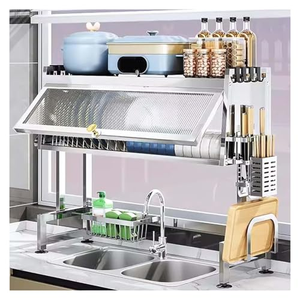 Égouttoir à vaisselle à 2 niveaux en acier inoxydable, anti-poussière, grande capacité, organisateur de couverts, support de rangement pour évier avec couvercle - Product Image 1