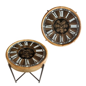Table Basse Ronde <span class=keywords><strong>en</strong></span> Métal Style Rétro Américain, Design Industriel, <span class=keywords><strong>avec</strong></span> <span class=keywords><strong>Horloge</strong></span> à Engrenages Mobiles et Affichage à Aiguilles, Alimentée par Piles, Pièces Détachables - Product Image 6